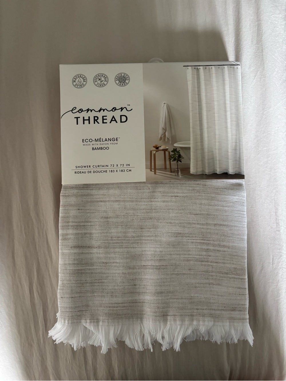 Common Thread Eco-Mélange Bamboo Shower Curtain - Light Beige Stripe